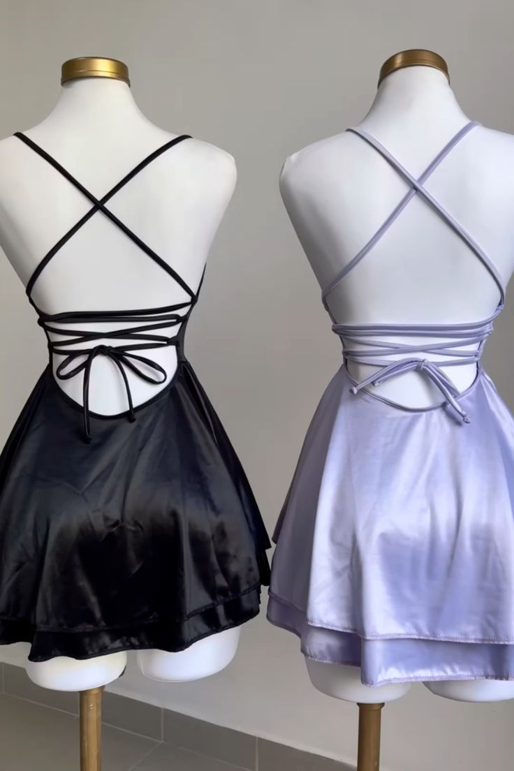 Robe de soirée courte en satin noir coupe trapèze, robe de soirée simple, DP2969