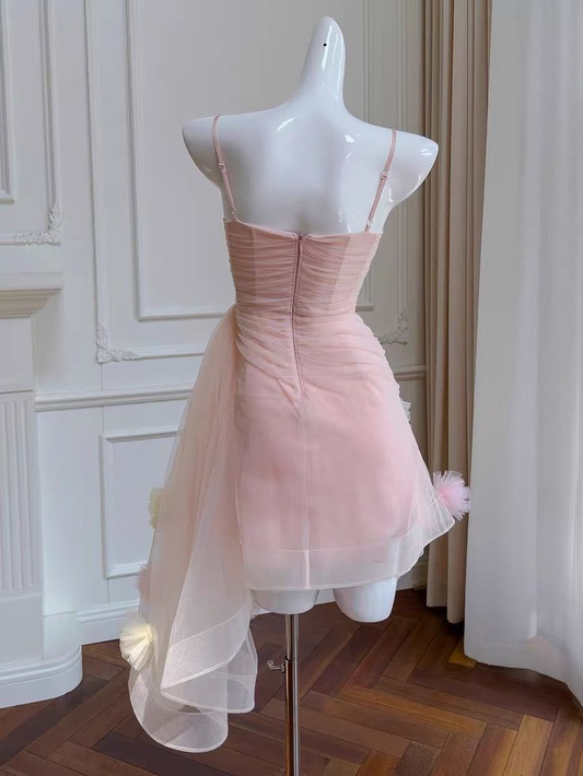 Lovely Pink Straps A-Line Homecoming Dress Tulle Birthday Outfits, DP3217