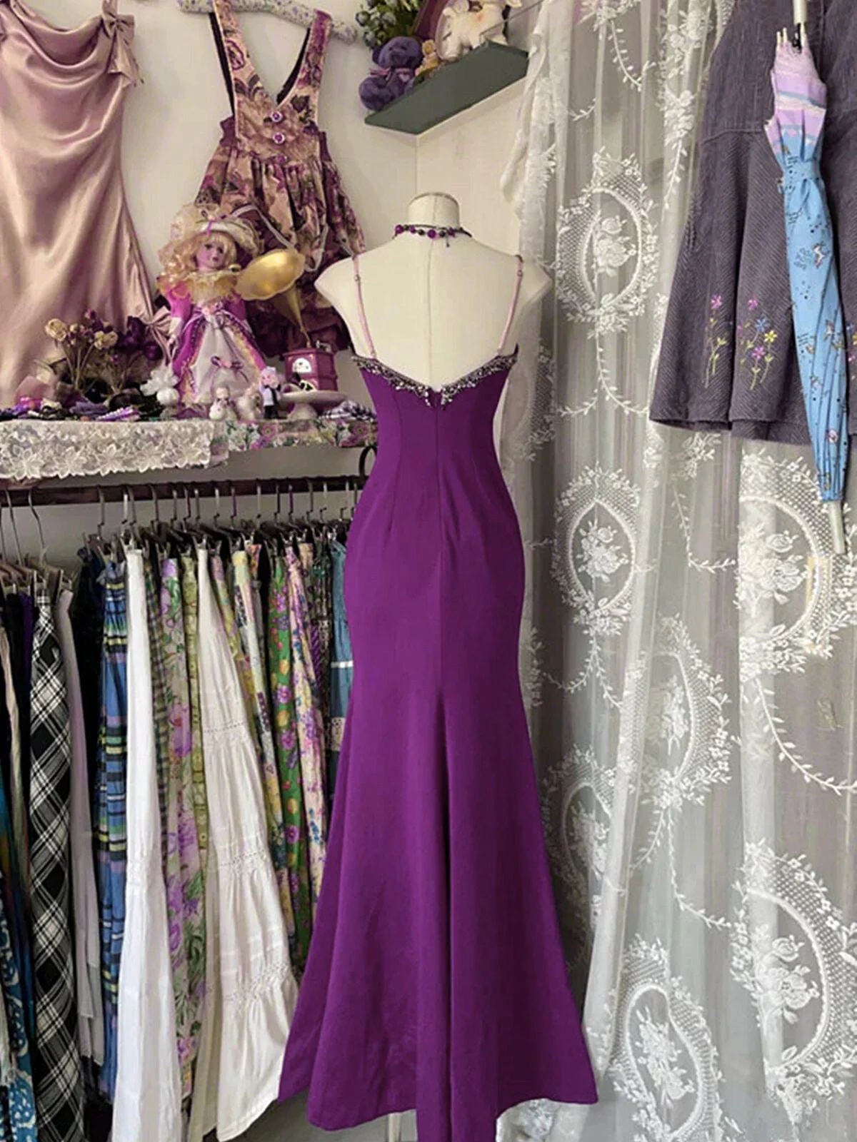 Robe de soirée longue rouge vin à col en V style sirène, style vintage, DP4563