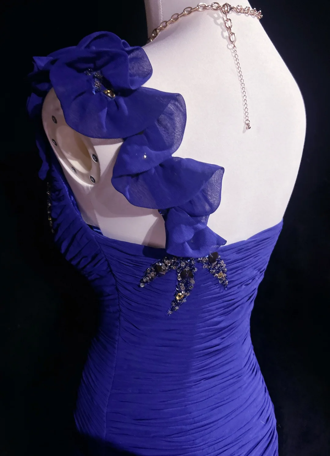 Lila One-Shoulder Meerjungfrau Perlenbesetztes Vintage Langes Abendkleid, DP5328