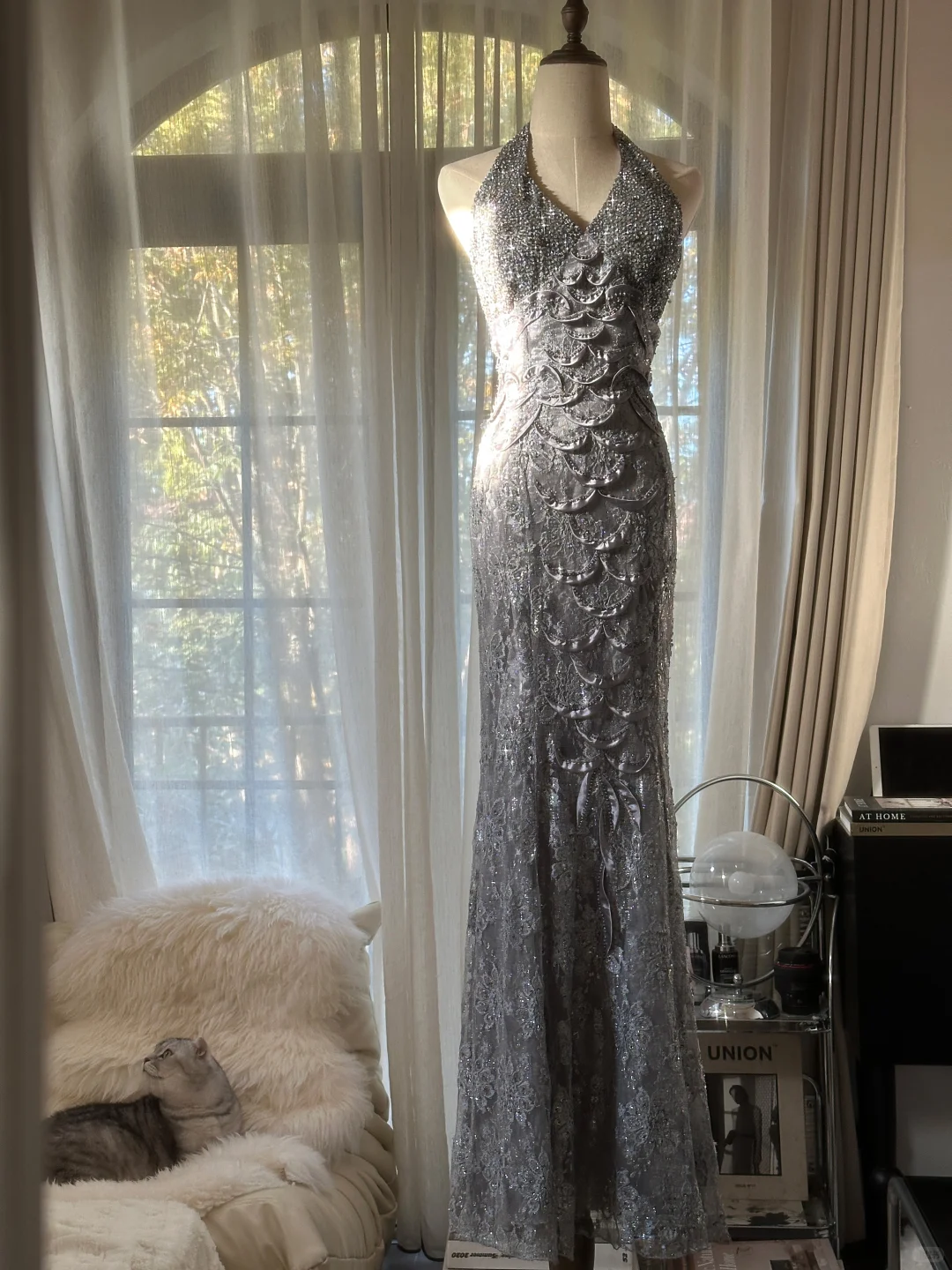 Vintage Silvery V-neck Sparkling Sequin Design Romantic Chiffon Evening Dress Prom Dress DP6015