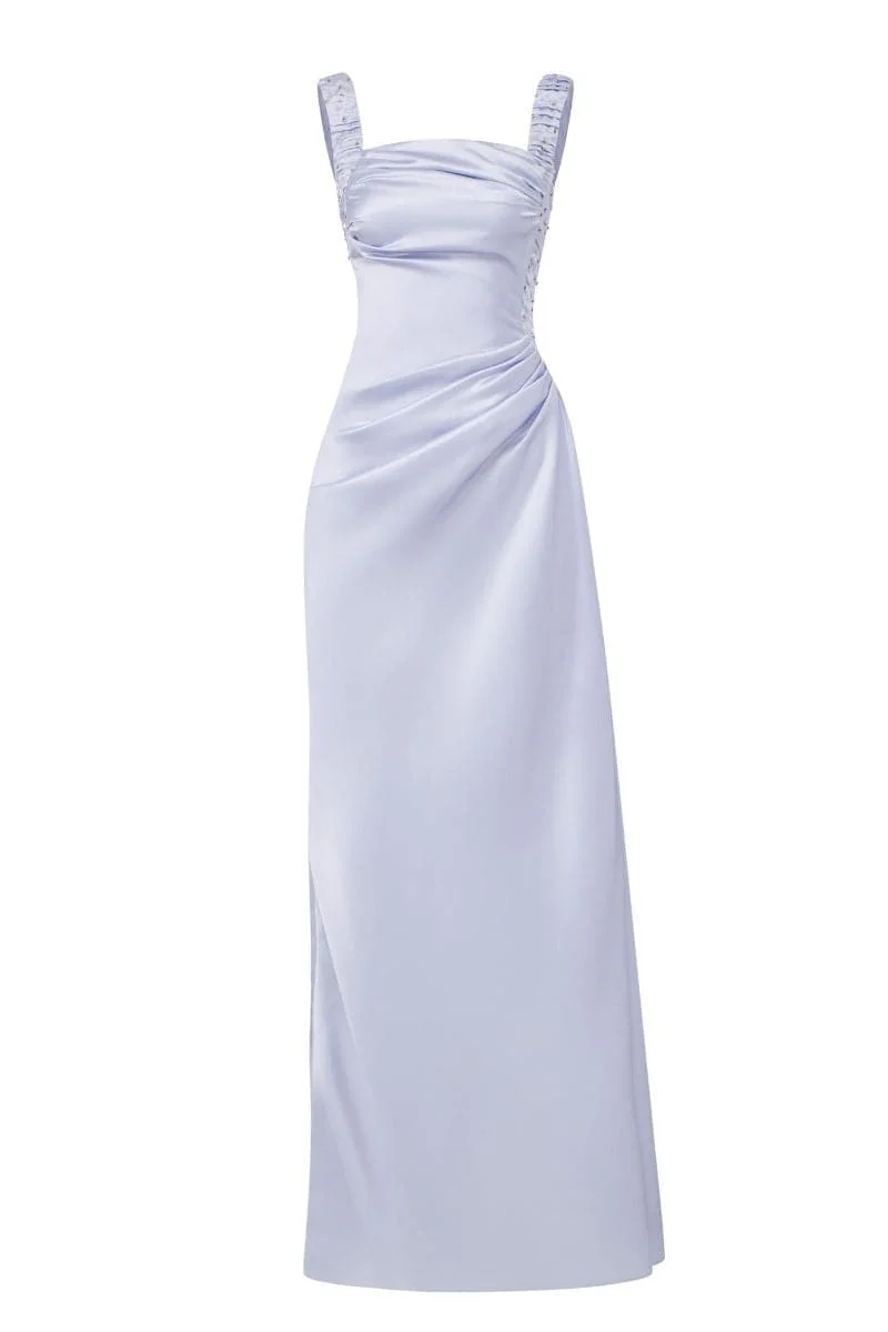 Simple Spaghetti Straps Sheath Satin Party Dress Wedding Guest Dress, DP3664