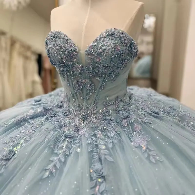 Elegantes himmelblaues Sweetheart A-Linie Quinceanera Ballkleid Geburtstagskleid Abendkleid Ballkleid DP6515