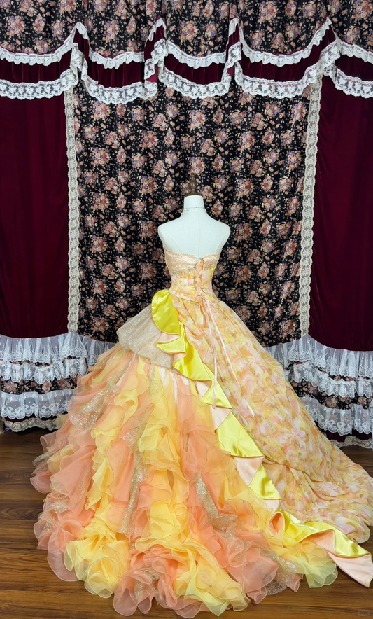 Elegant Floral Sweet 16 Quinceanera Strapless A-Line Floor-length Prom Dress Birthday Dress Evening Dress Ball Gown DP6424