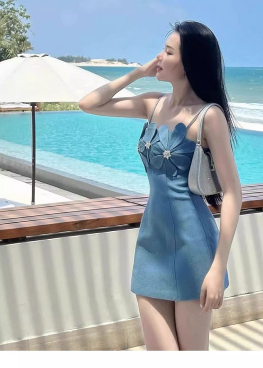 Fashion Blue Spaghetti Strap Design A-line Party Dress Homecoming Dress, DP5850