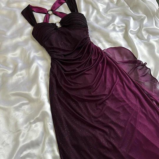 Robe de soirée longue en mousseline de soie à bretelles vintage et volants, DP3814