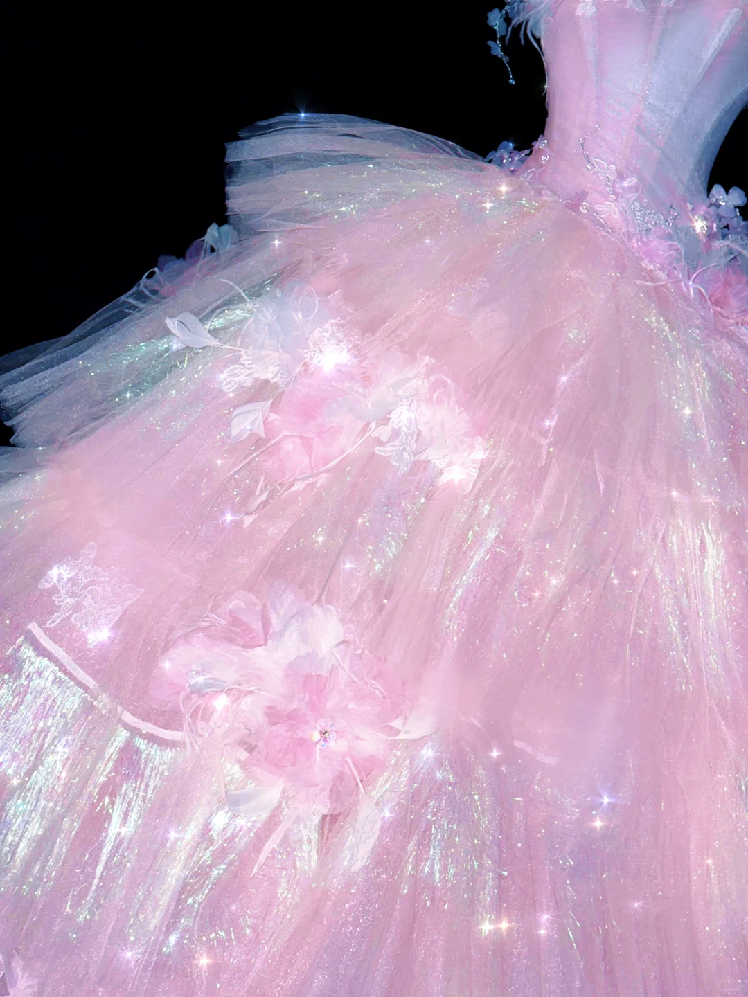 Sparkling Elegant Pink A-Line Tiered Prom Dress Evening Dress Ball Gown DP6231