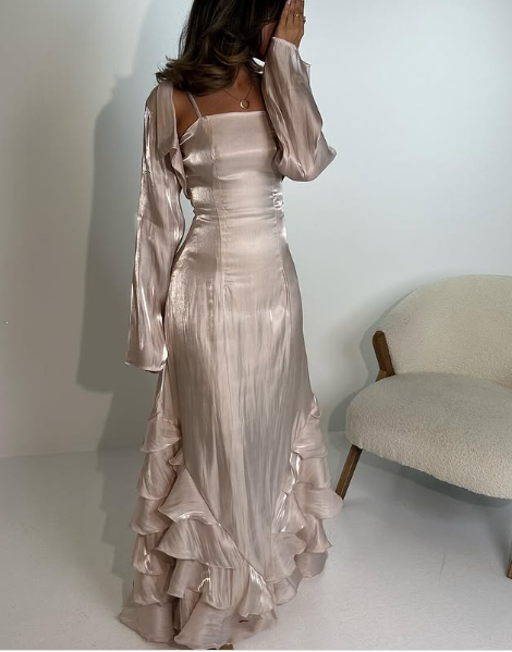 Vintage Spaghetti Straps Ruffles Long Party Dress, DP2450