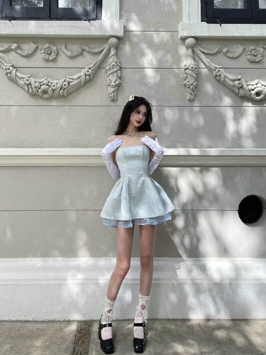 Light Blue Strapless A-Line Homecoming Dress Birthday Outfits, DP3220