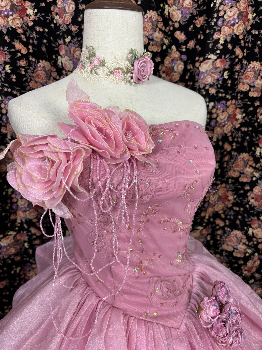 Robe de Quinceanera rétro rose sans bretelles, coupe trapèze, en satin, pour un 16e anniversaire, DP5922