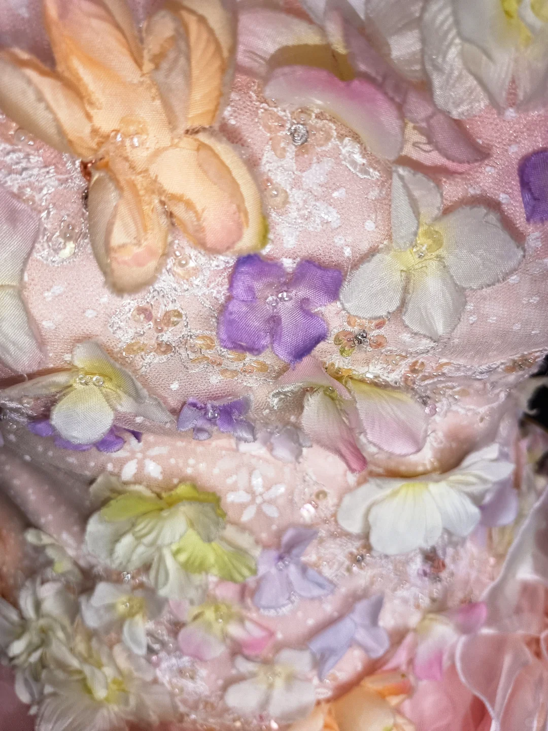 Glamorous Pastel Rainbow 3D Floral Strapless Pink Ruffled Princess Sweet 16 Quinceanera Ball Gown DP7548