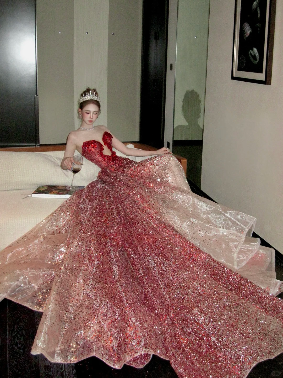 Vintage Farbverlauf Rot Liebsten Trägerlosen Meerjungfrau Design Sexy Ballkleid Abendkleid DP6253