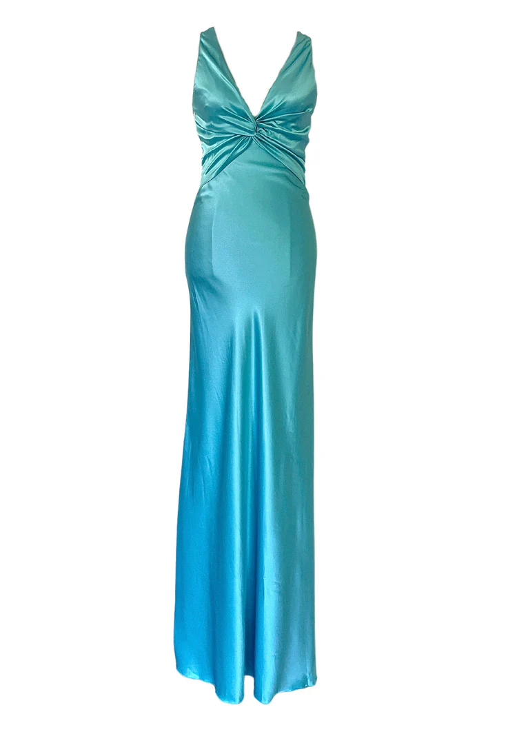 Robe de soirée longue noire en satin simple, col en V, dos nu, DP3019