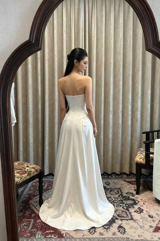 Vintage Strapless Satin Ruched A-Line Wedding Dress DP8421