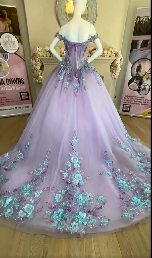 Vintage Lilac Sequin Sweetheart Off-the-shoulder Sweet 16 Quinceanera A-Line Floor-length Prom Dress Birthday Dress Evening Dress Ball Gown DP6697