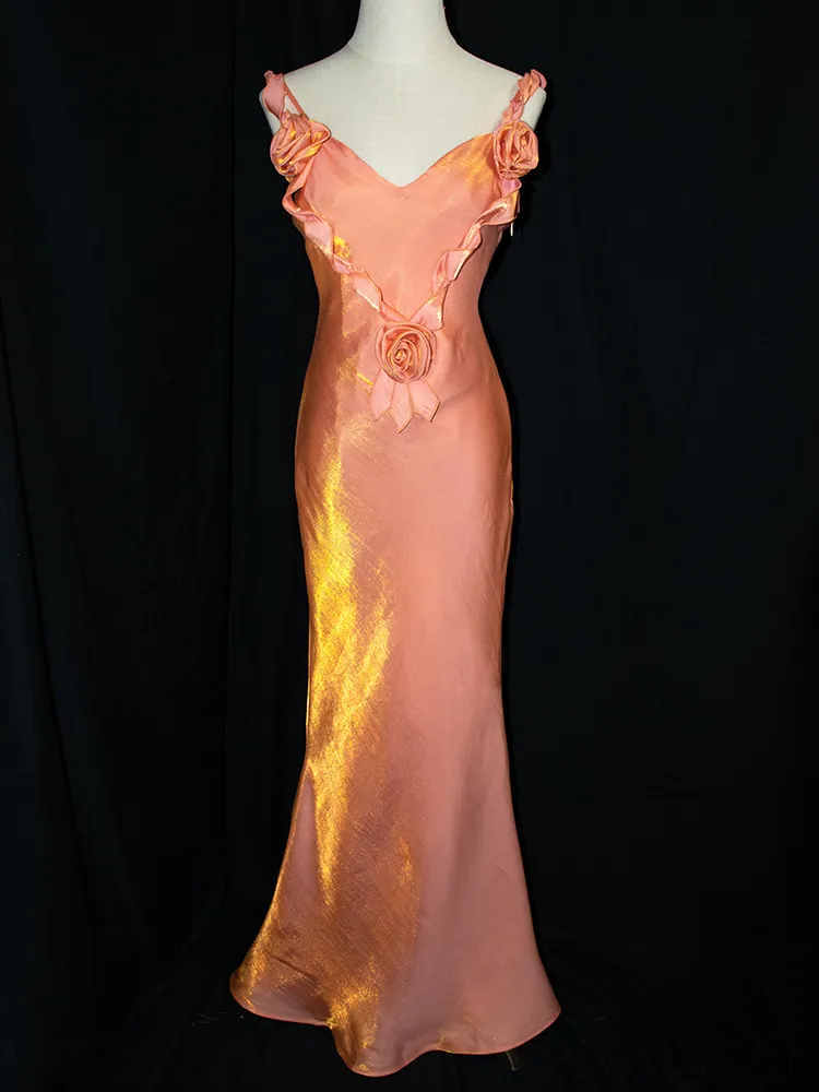 Robe de soirée longue rouge foncé à fleurs vintage, col en V, style sirène, DP3144
