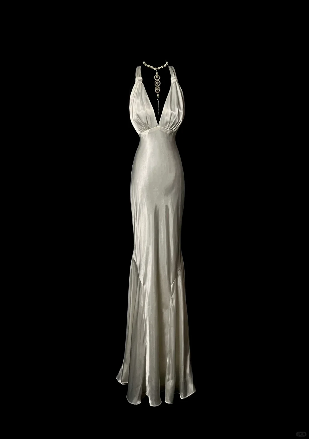Charming White V Neck Cross Back Mermaid Satin Vintage Long Party Dress, DP5412