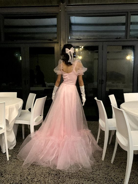Robe de soirée longue trapèze en tulle rose à décolleté en cœur, tenue d'anniversaire, DP2711
