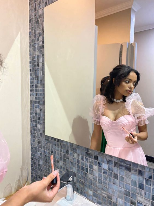 Pink Sweetheart Tulle A-Line Long Party Dress Birthday Outfits, DP2711