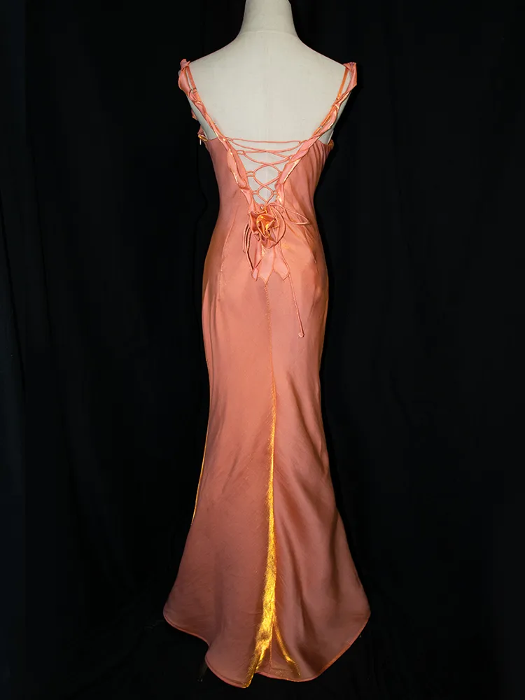 Robe de soirée longue rouge foncé à fleurs vintage, col en V, style sirène, DP3144