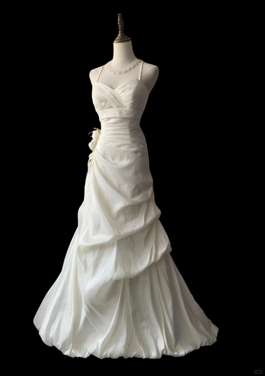 Elegantes weißes Spaghettiträger Meerjungfrau Vintage Brautkleid Brautkleid, DP5179