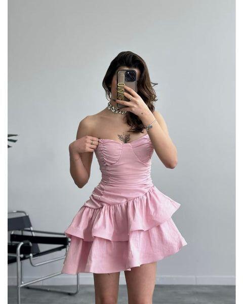 Robe de soirée trapèze rose à décolleté en cœur, tenue d'anniversaire mignonne, DP3298