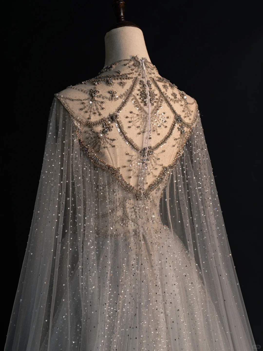 Gorgeous A-Line Tulle Beading Long Prom Dress Evening Gown with Cape, DP5217