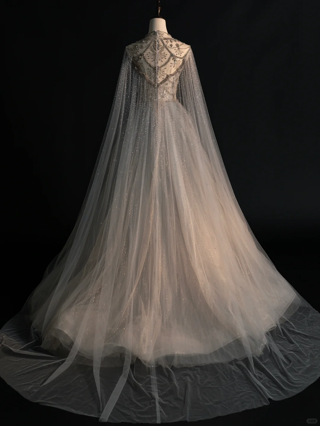 Gorgeous A-Line Tulle Beading Long Prom Dress Evening Gown with Cape, DP5217