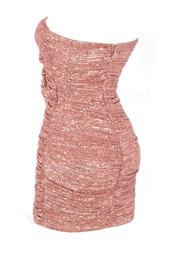 Rosa trägerloses Pailletten-Etuikleid für den Heimkehr-Abschlussball, Geburtstags-Outfits, DP3677