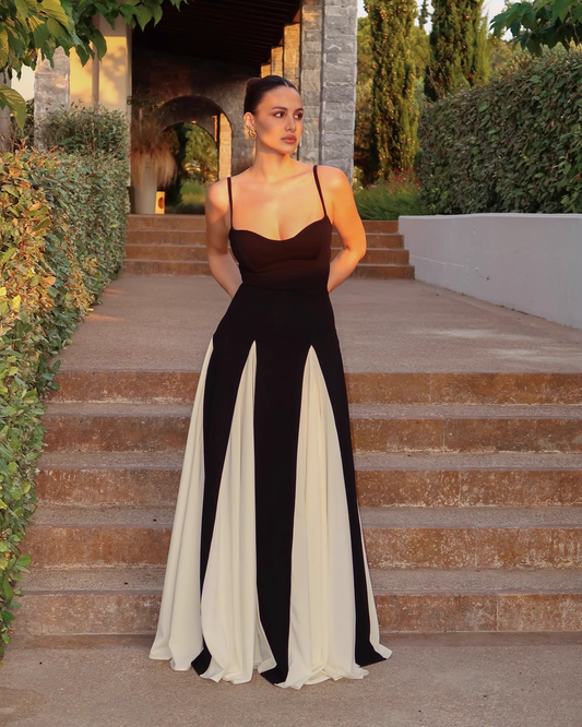 Vintage Black and White A-Line Prom Dress Spaghetti Strap Evening Dress Long Formal Dress, DP6608