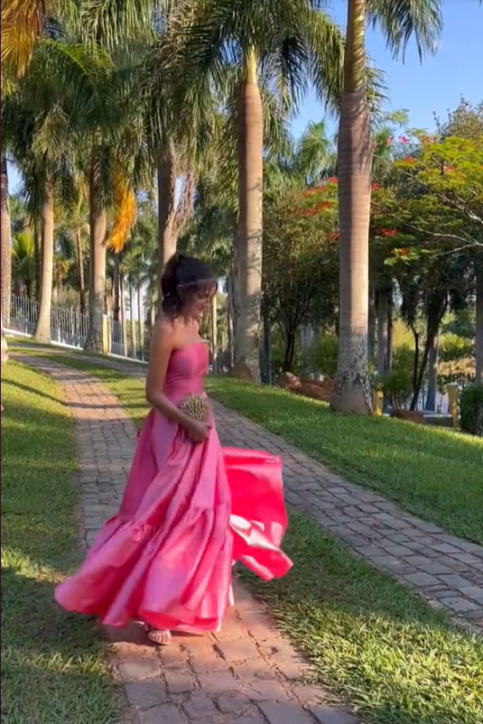 Lovely Pink A-Line Strapless Long Party Dress Birthday Outfits, DP3175