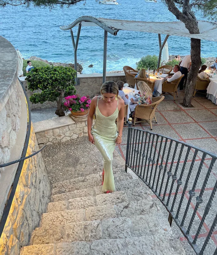 Shiny Sage Green Spaghetti Straps Sequin Long Party Dress,DP1978