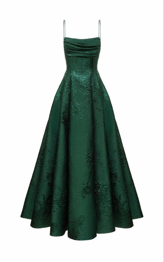 Green Spaghetti Straps A-Line Long Formal Party Dress, DP3662
