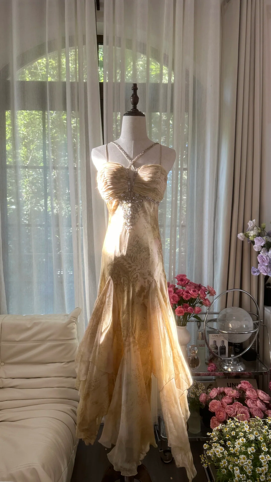 Retro Sweetheart Mermaid Spaghetti Strap Design A-line Romantic Chiffon Evening Dress Prom Dress, DP5986