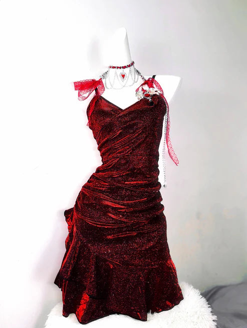 Robe de soirée rétro bordeaux pailletée à bretelles spaghetti pour 18e anniversaire, robe de bal DP6038