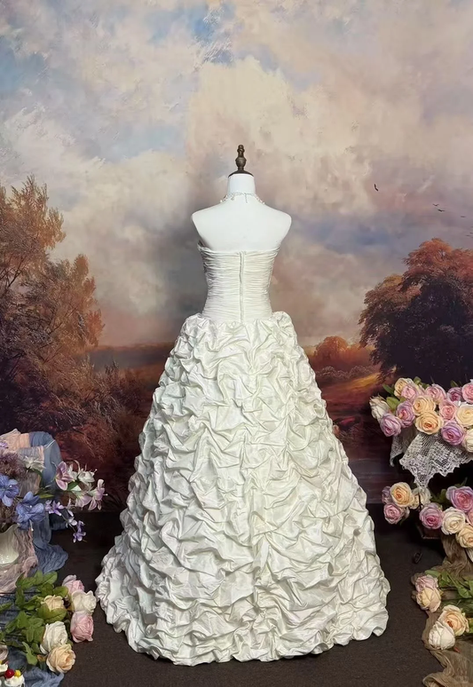 Robe de mariée bustier élégante à fronces, coupe trapèze, ornée de strass, DP7059