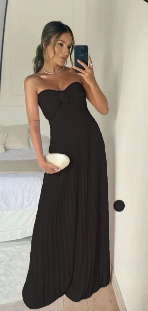 Pink Strapless A-Line Pleated Elegant Long Prom Dress Wedding Guest Dress, DP3372