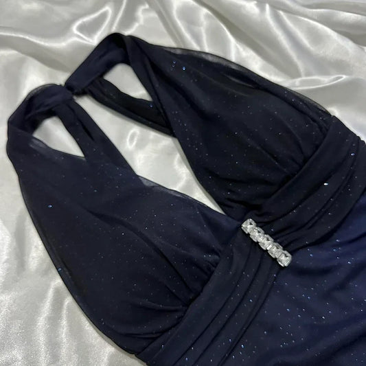 Robe de soirée fourreau vintage dégradée bleu marine/violet à col licou DP6368