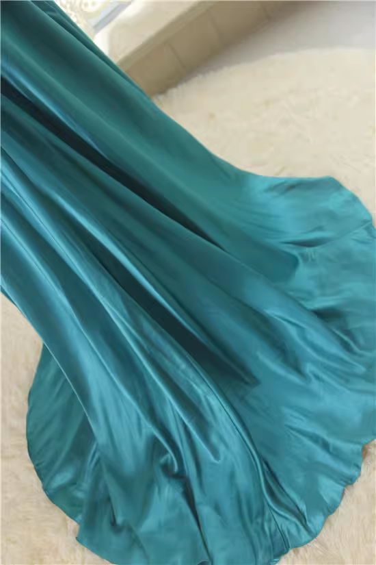 Robe de soirée bustier élégante bleu sarcelle, ornée de perles, en satin luxueux, asymétrique, DP7621