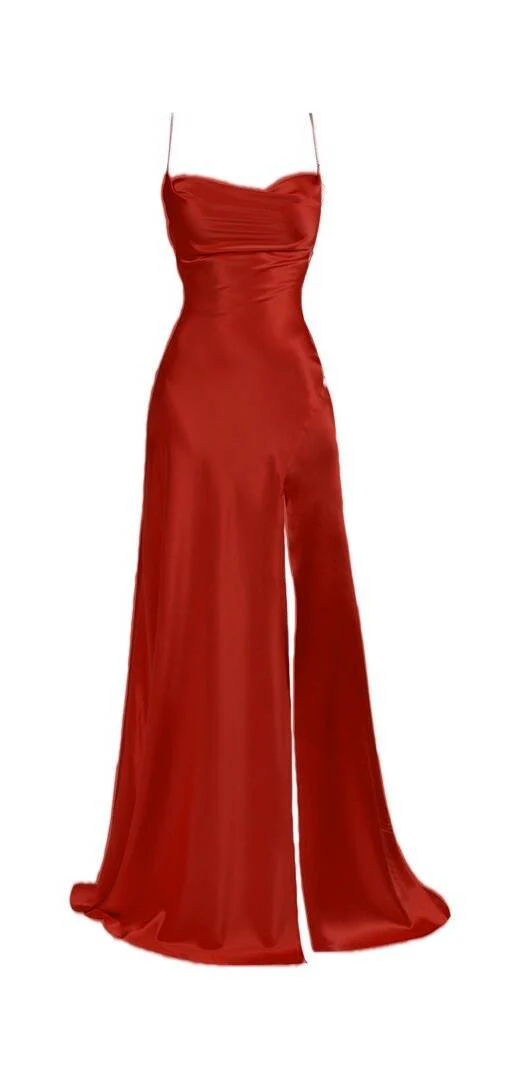 Pink Spaghetti Straps Sheath Satin Party Dress Wedding Guest Dress, DP3663