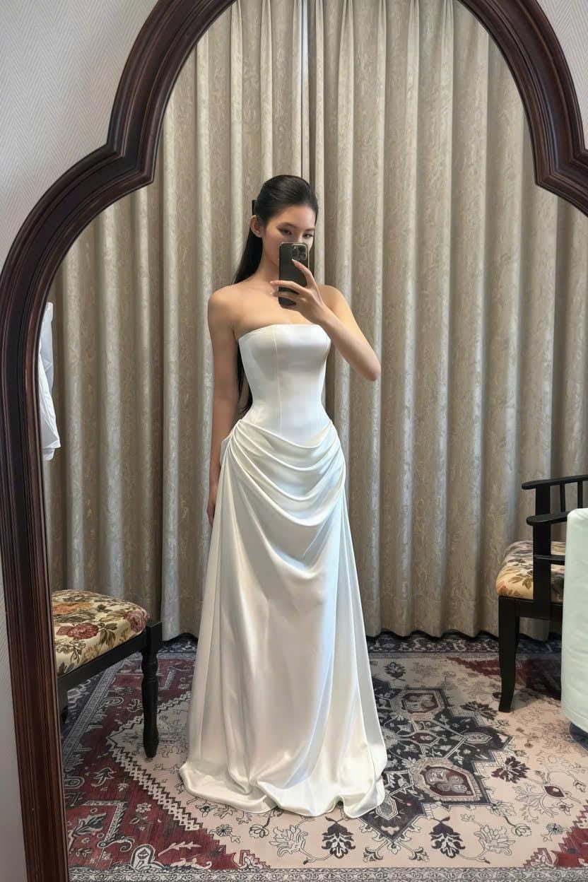 Vintage Strapless Satin Ruched A-Line Wedding Dress DP8421 – DSProm