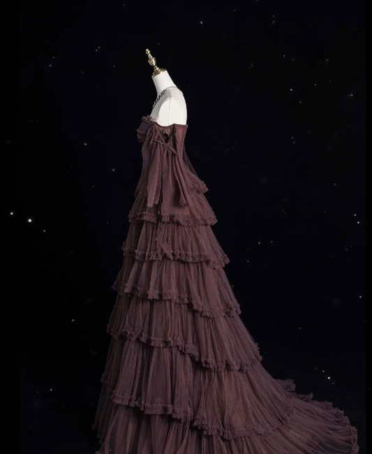 Gorgeous Off Shoulder A-Line Tulle Long Prom Dress Evening Gown, DP3234