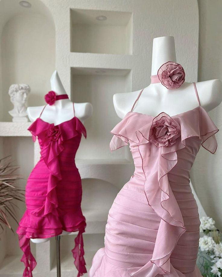 Robe fourreau courte rose à bretelles et volants, tenue de soirée d'anniversaire, DP3118