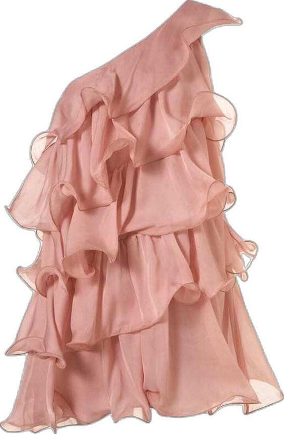 Robe de soirée courte rose asymétrique à volants, DP3231