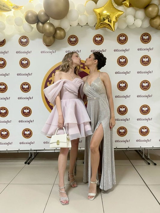 Light Pink Off Shoulder A-Line Short Party Dresses Birthday Dresses, DP5739