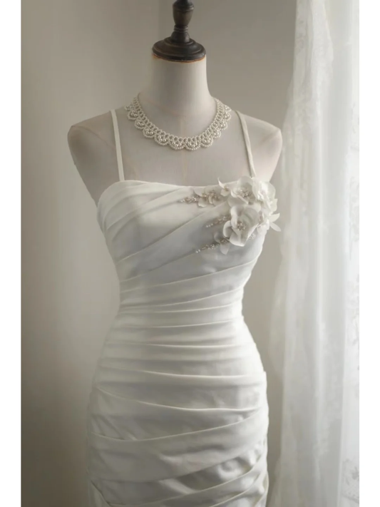 Elegantes weißes Spaghettiträger Meerjungfrau Vintage Brautkleid Brautkleid, DP5180