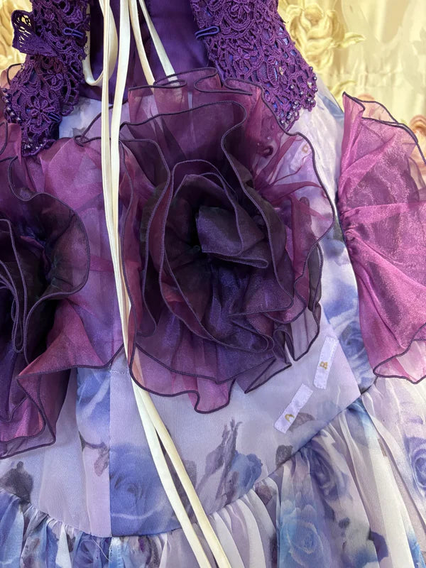 Gorgeous Lilac Floral Spaghetti Strap Chiffon Sweet 16 Quinceanera A-Line Evening Dress Ball Gown DP6285