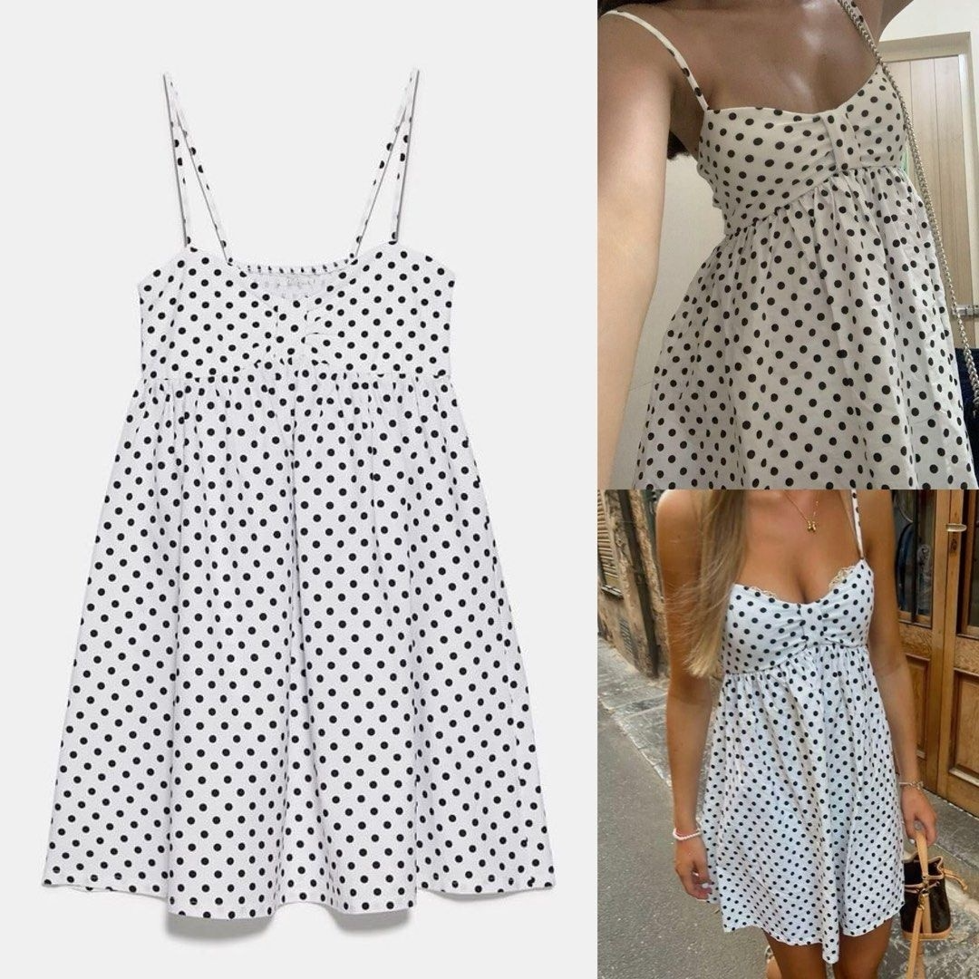 Black and White Polka Dots Strappy A-Line Summer Dress Homecoming Dress, DP3209