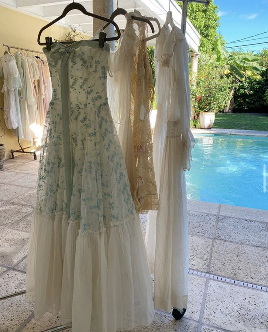 Lovely Strapless A-Line Chiffon Printed Long Party Dresses Birthday Outfits, DP5565