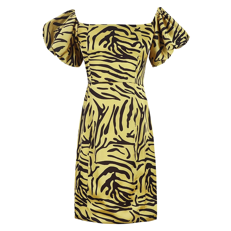 Yellow Leopard Print Off-the-shoulder Design Sheath Party Dress, DP5903